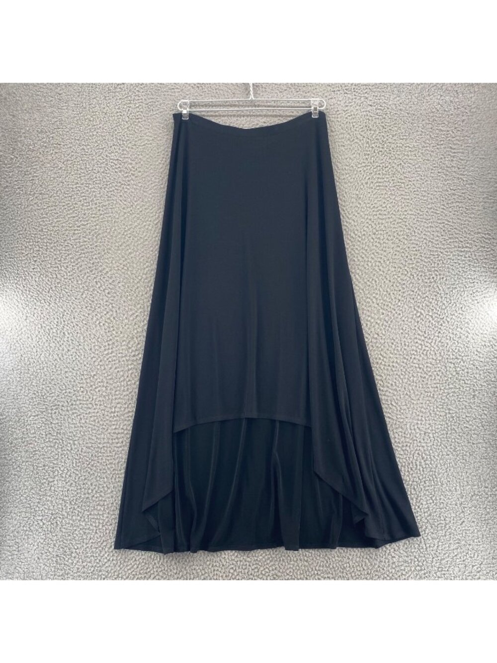 Chicos Skirt Womens 1 US Medium Black Hi Low Midi Traveler Knit Stretch Flared